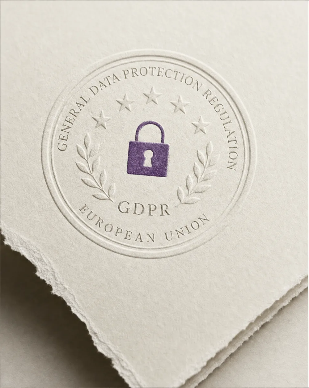 Official seal pressed into archival paper with an amethyst emblem
